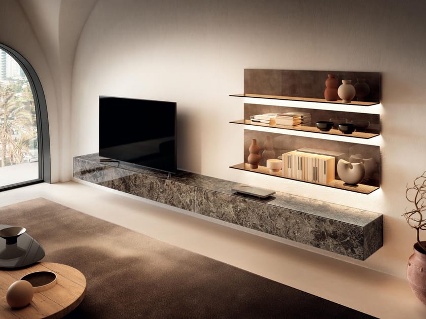 Оборудованная стеклянная стена с подставкой для телевизора Lago ARCH-00017629