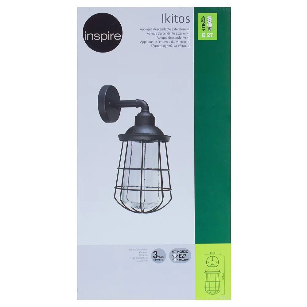 Бра уличное вниз Inspire Ikitos 1xE27х60 Вт, цвет чёрный, IP44 STLM-2159264 - Вид №4