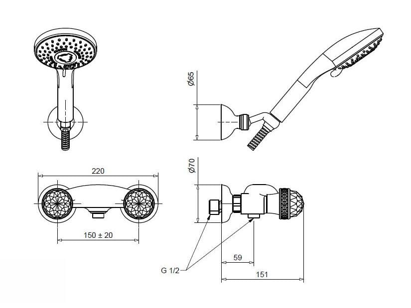 Набор для душа из хромированной латуни Bugnatese Axo ARCH-00101617 - Вид №2