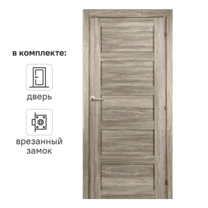 Дверь межкомнатная глухая Прэсто 60x200 см ПВХ цвет дуб санремо светлый с замком