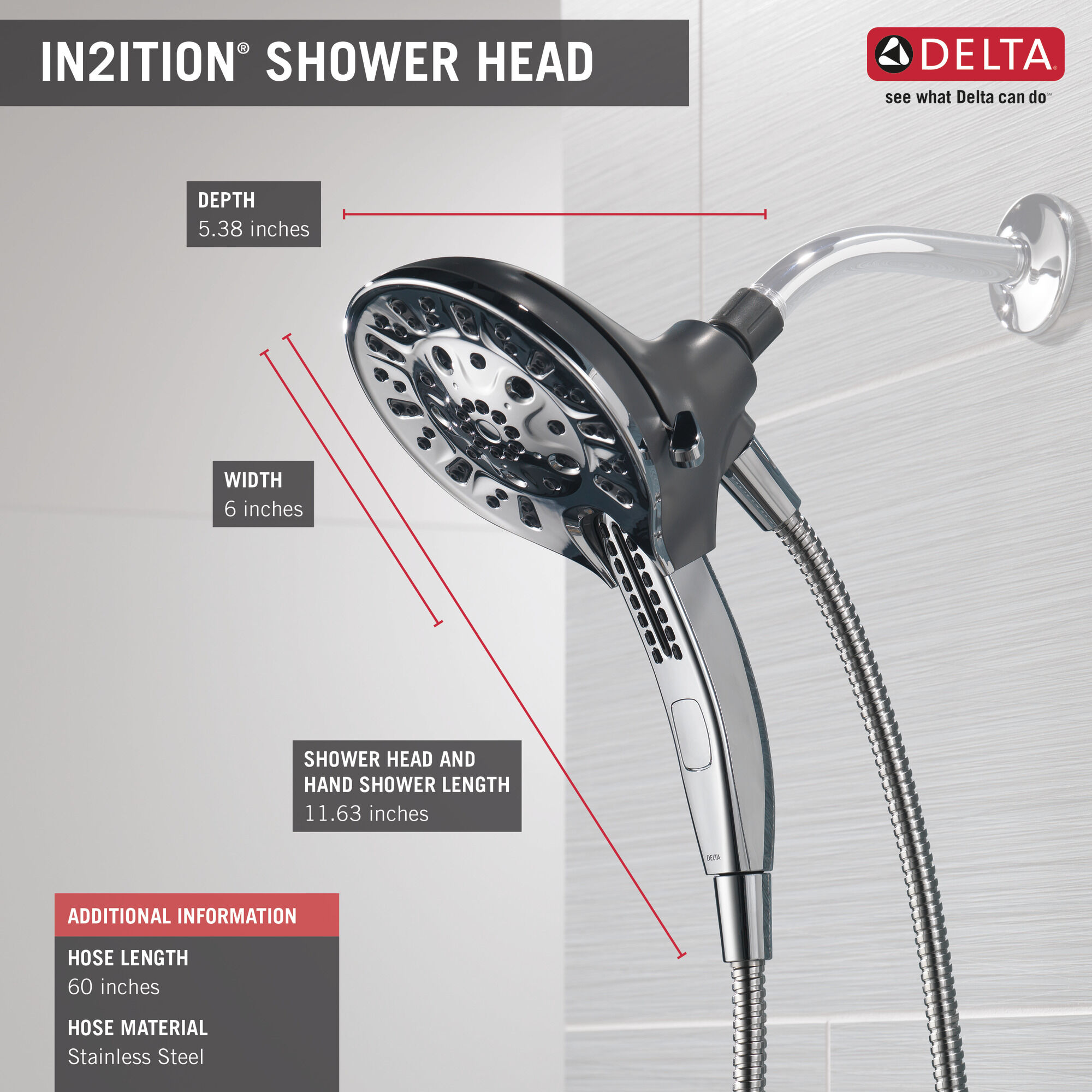 75505 H2Okinetic® In2ition® Душ два в одном с 5 настройками Delta Faucet Delta Хром - Вид №15