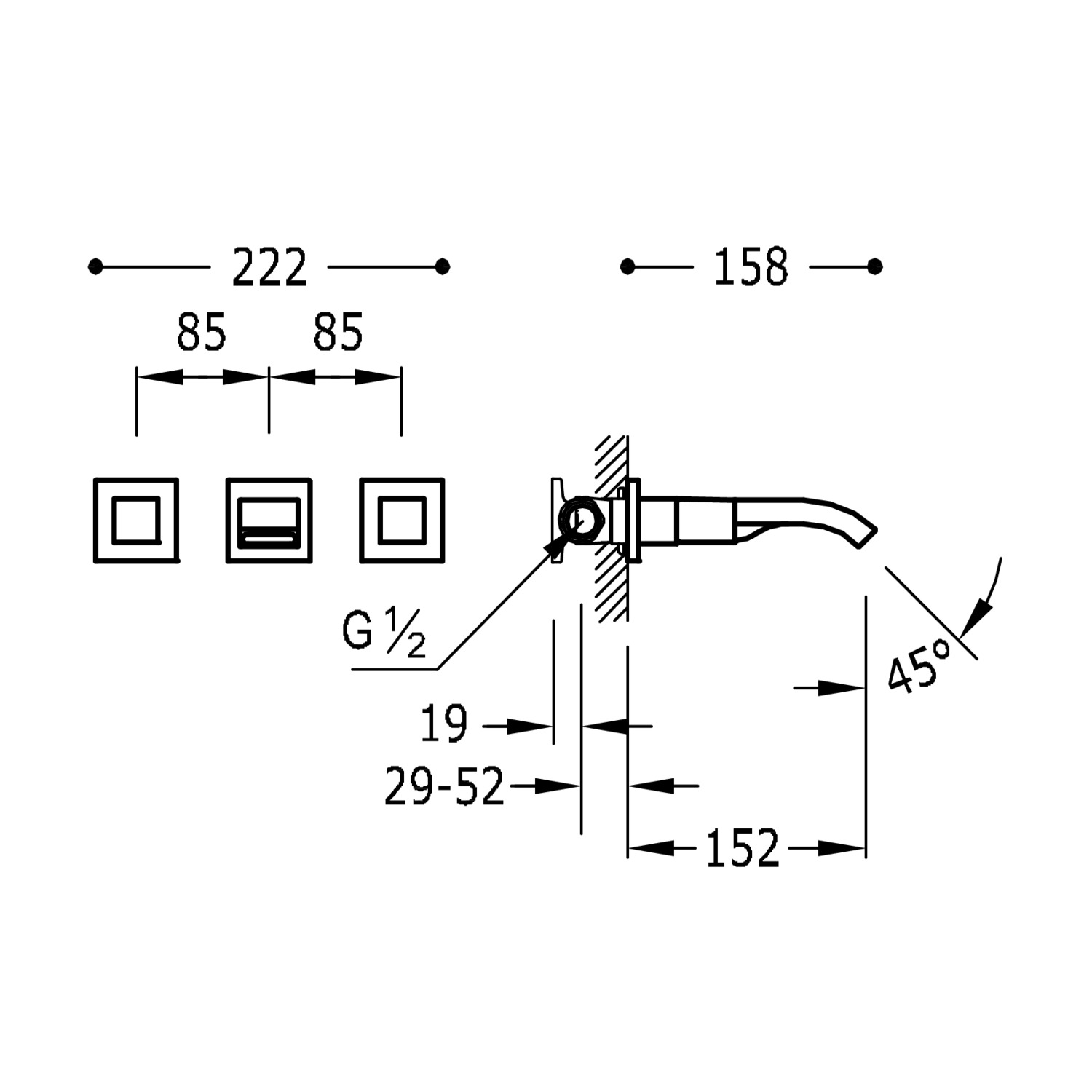 Скрытый смеситель для умывальника CUADRO с двумя ручками-00815201 TRES  - Вид №1