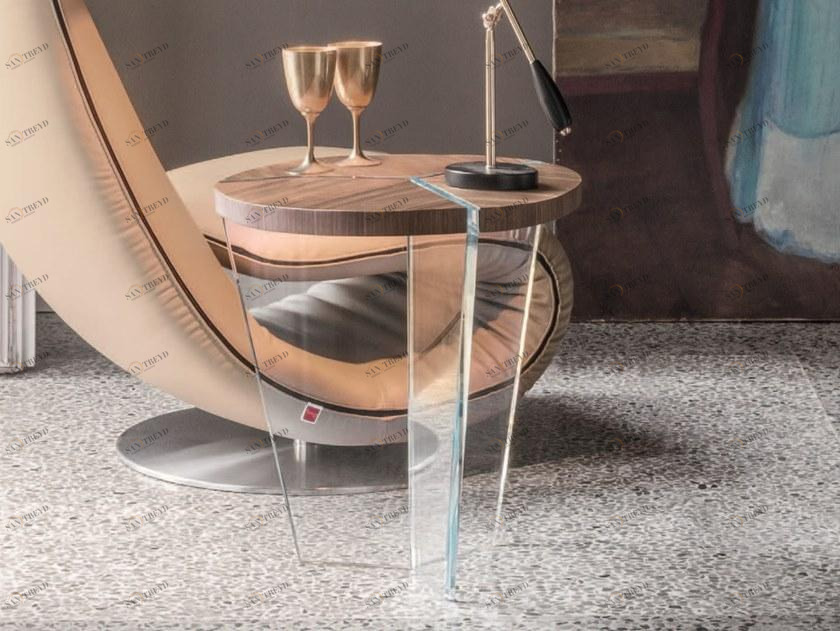 Tonin Casa Треугольный высокий журнальный столик из дерева и стекла  T6037/8 