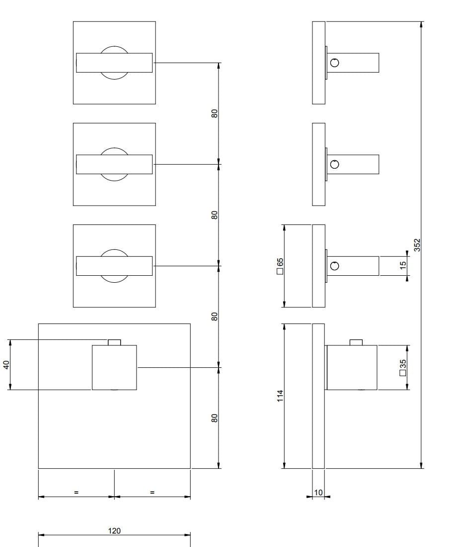 Латунный термостатический смеситель для душа с 4 отверстиями Gessi прямоугольник ARCH-00026414