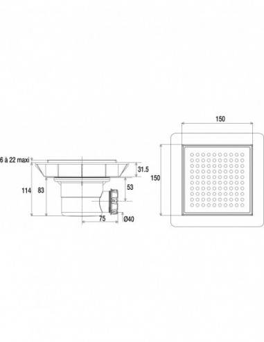 460810 000 00  Напольный трап Quadratto для душевой кабины, регулируемый каркас, облицованный плиткой, декоративная решетка из хромированного металла Valentin Хром  - Вид №5