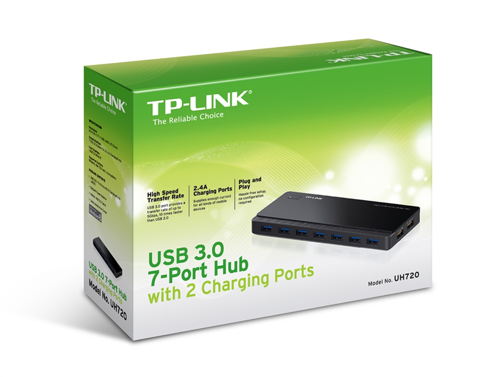 UH720 7 ports usb 3.0 hub with 2 power charge ports (2.4a max), desktop, a 12v/4a power adapter included TP-Link Santreyd  - Вид №2