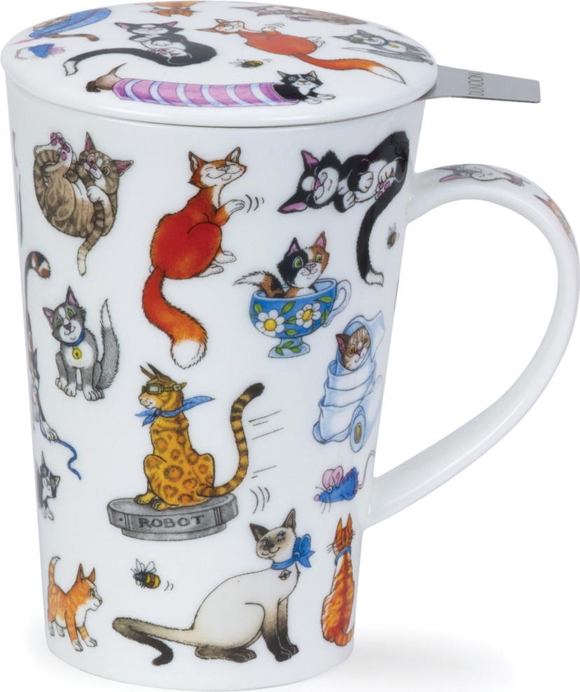 10643501 Dunoon Кружка с ситечком и крышкой Dunoon "Шетлэнд.Забавные кошки" 440мл Фарфор костяной 