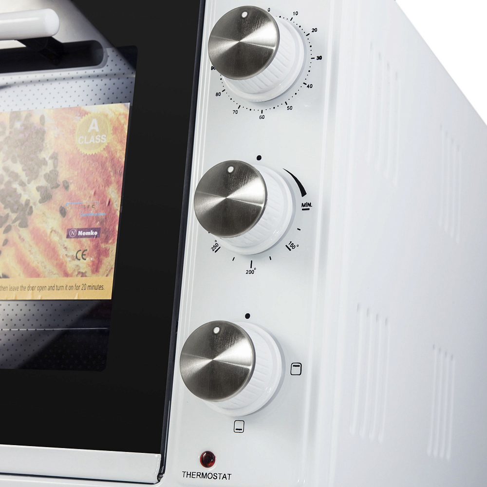 CEMOB.363.W Мини-печь gfsmo.20.5b/ электрическая мини-печь, 50см, 1300 вт, механический программатор, решетка для гриля, прямоугольный противень, круглый противень белый цвет Maunfeld Santreyd  - Вид №3