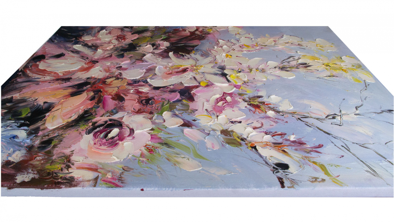 Картина на холсте 120х90 см "Красивые цветы" EVENHOME КАРТИНЫ МАСЛОМ 130011 Розовый;серый;разноцветный  - Вид №2