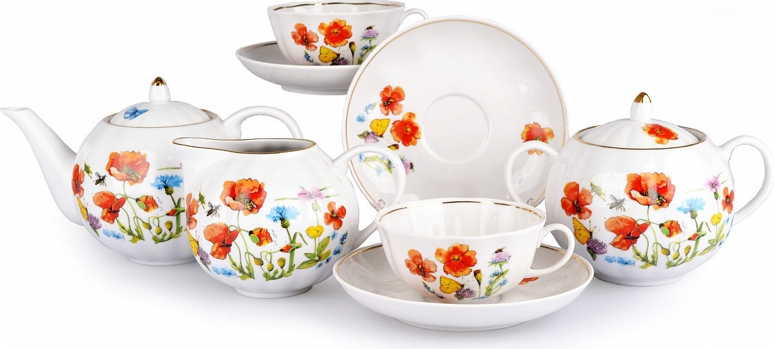 10631343 Дулевский фарфор Сервиз чайный 6/15 "Тюльпан" "Цветущий луг" Фарфор 