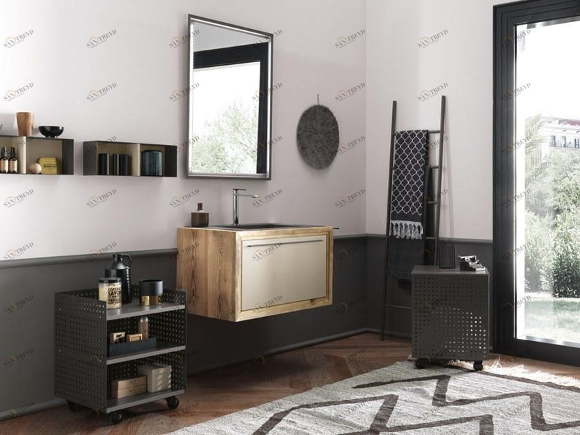 Archeda Подвесная тумба под умывальник из дерева с зеркалом Wood sun-id-1356750