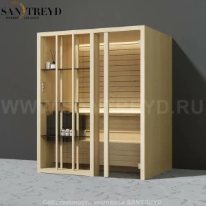 Effegibi YOKU.S45 SA.70100021 Сауна с правой дверью. Мощность: 4,5 кВт макс. Размеры: длина 174 см, ширина 132 см. Отделка: осина термообработанная