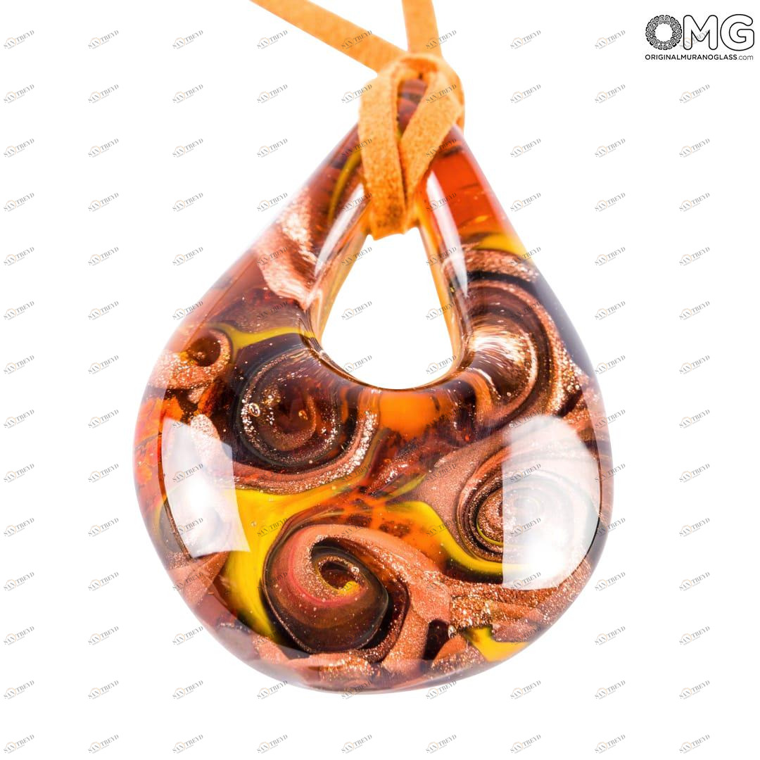 2342 ORIGINALMURANOGLASS Оранжевая подвеска в виде капли из муранского стекла с авантюрином 57 см 