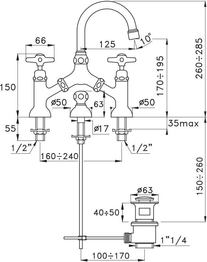 RUBINETTERIE STELLA Смеситель для умывальника на 2 отверстия Italica It00002 - Вид №1