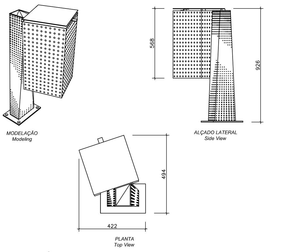 Стальная корзина для мусора Corten™ для наружного использования с крышкой amop Hybrid ARCH-00085055 - Вид №1