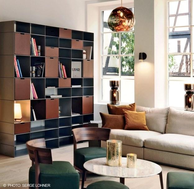 Flexform Модульный металлический книжный шкаф с кожаными ящиками Infinity sun-id-1402703 - Вид №1