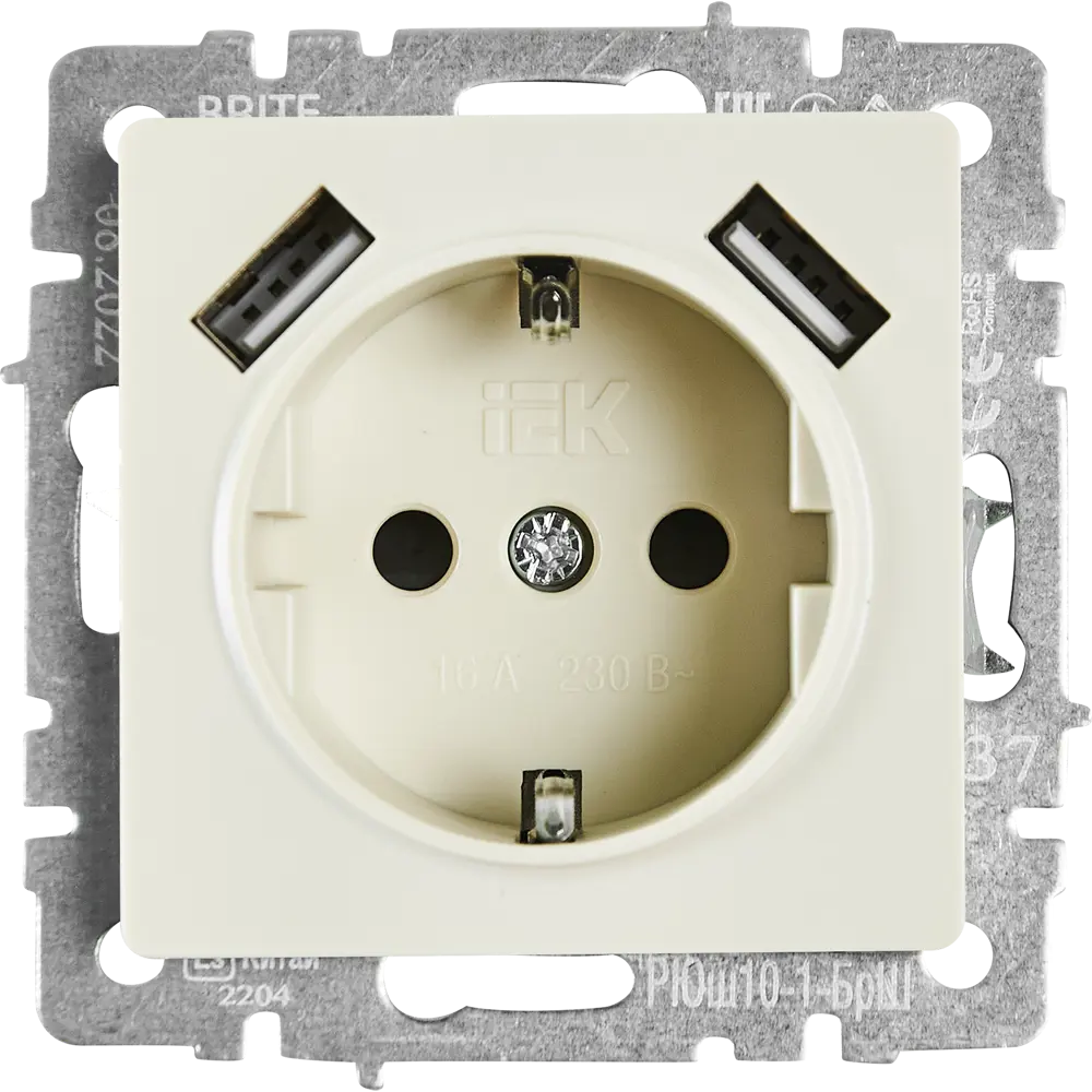 Розетка IEK Brite с USB-портом для скрытого монтажа в бежевом цвете 87761507