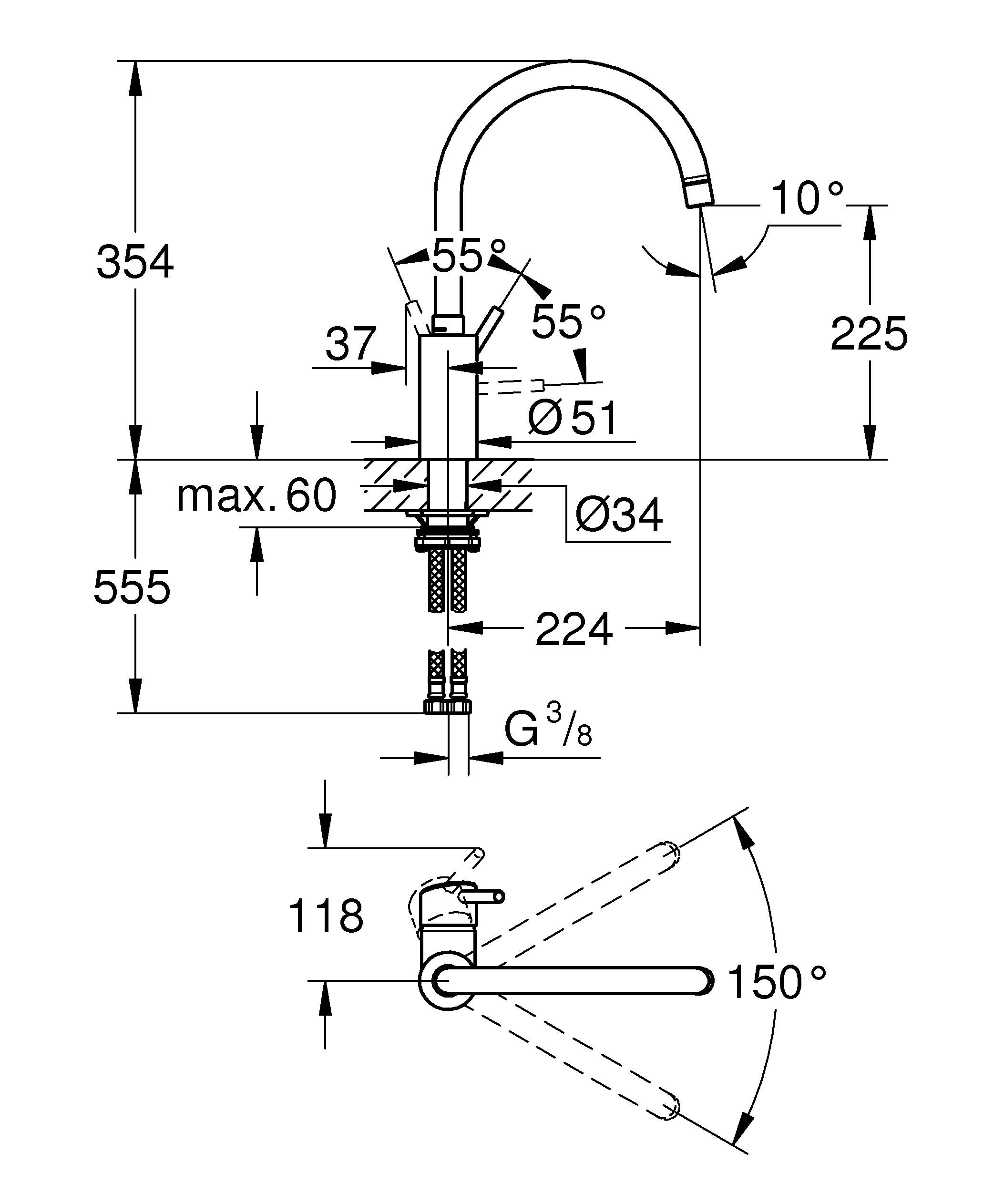Смеситель для кухни GROHE Concetto New с высоким изливом, суперсталь (32661DC3) - Вид №1