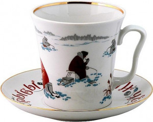 80258 Императорский фарфоровый завод Бокал с блюдцем "Ни рыбы, ни чешуи" "Ленинградский" Фарфор твердый