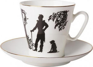 80303 Императорский фарфоровый завод Чашка с блюдцем "Встреча" "Чёрный кофе" Фарфор костяной