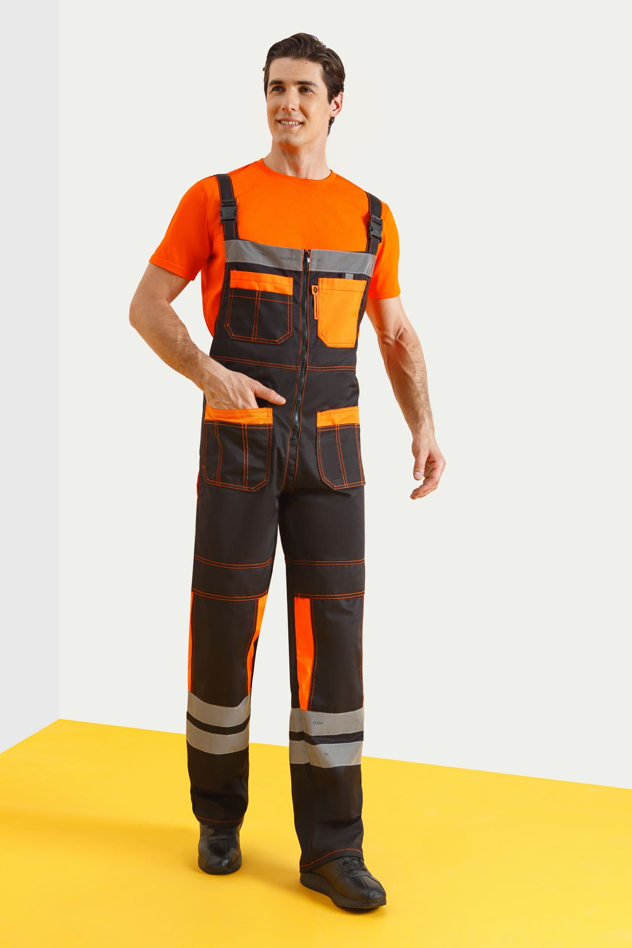 61848 Костюм "Профессионал-2" с СВП черно-оранжевый  Летняя спецодежда  размер 60-62/182-188  - Вид №16