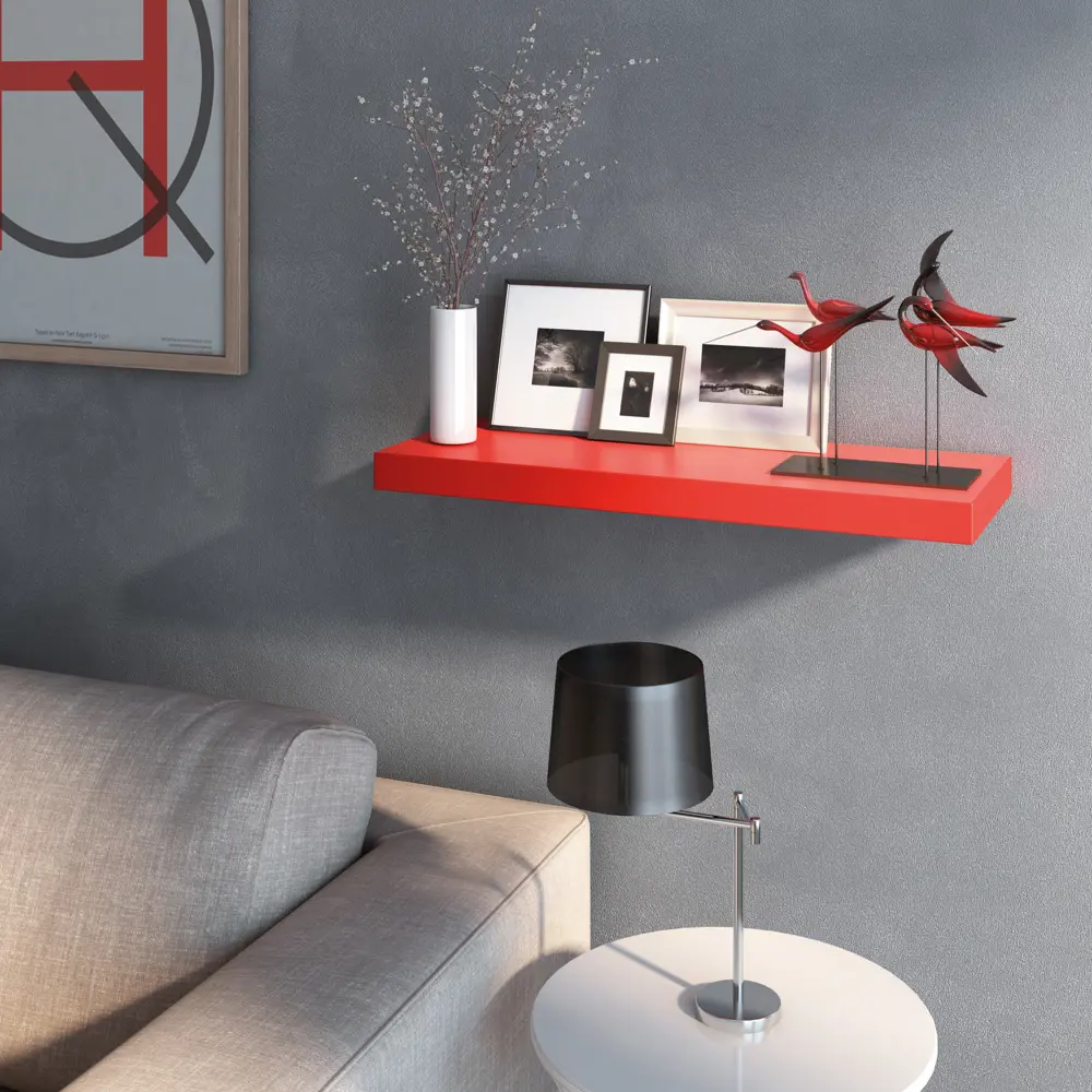 Полка мебельная прямая 60x23.5x3.8 см МДФ цвет красный SPACEO STLM-2082385 - Вид №3