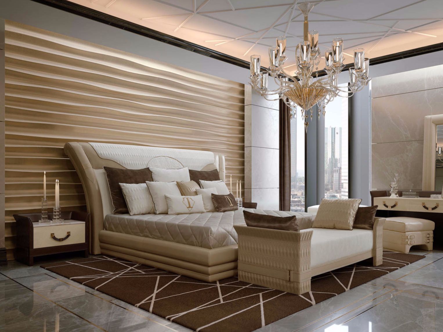 Кожаная двуспальная кровать с мягким изголовьем Turri номер три ARCH-00140031 - Вид №1