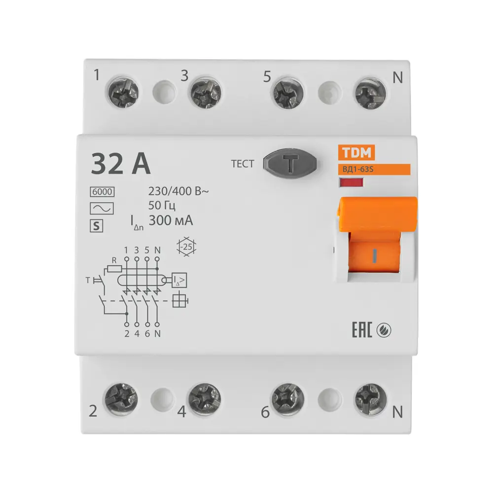 УЗО TDM Electric ВД1-63S 4Р 32 А 300 мА 6 кА AC STLM-2068046 - Вид №1