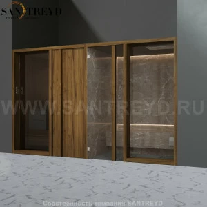 Effegibi YOKU.D SH YO.20320001 Комбинированная баня: хаммам и сауна. Установка: в нишу. Мощность: 10,5 кВт макс. Размеры: длина 342 см, ширина 170 см. Отделка: чёрный орех и темный керамогранит