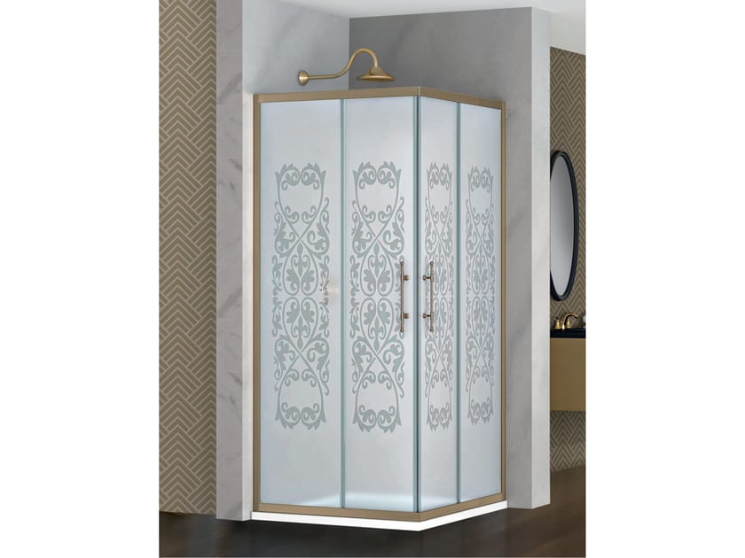Угловая душевая кабина с раздвижной дверью Metidea декор ARCH-00053049