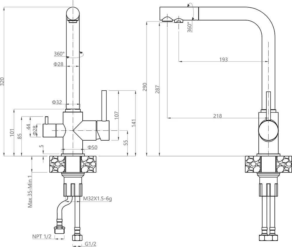Кухонный смеситель 3611 черный GranFest  - Вид №1