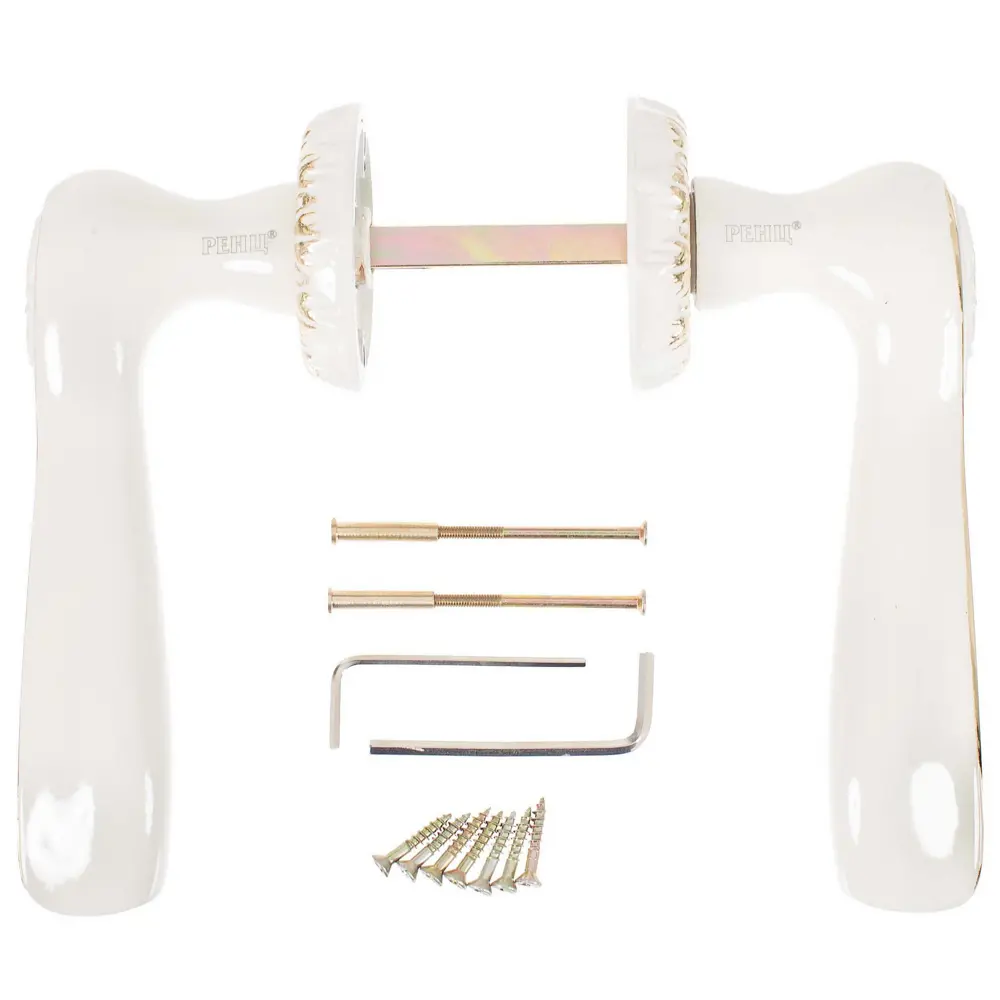 Ручка дверная на розетке Флория, цвет белый/глянцевое золото RENZ STLM-2177017 - Вид №2