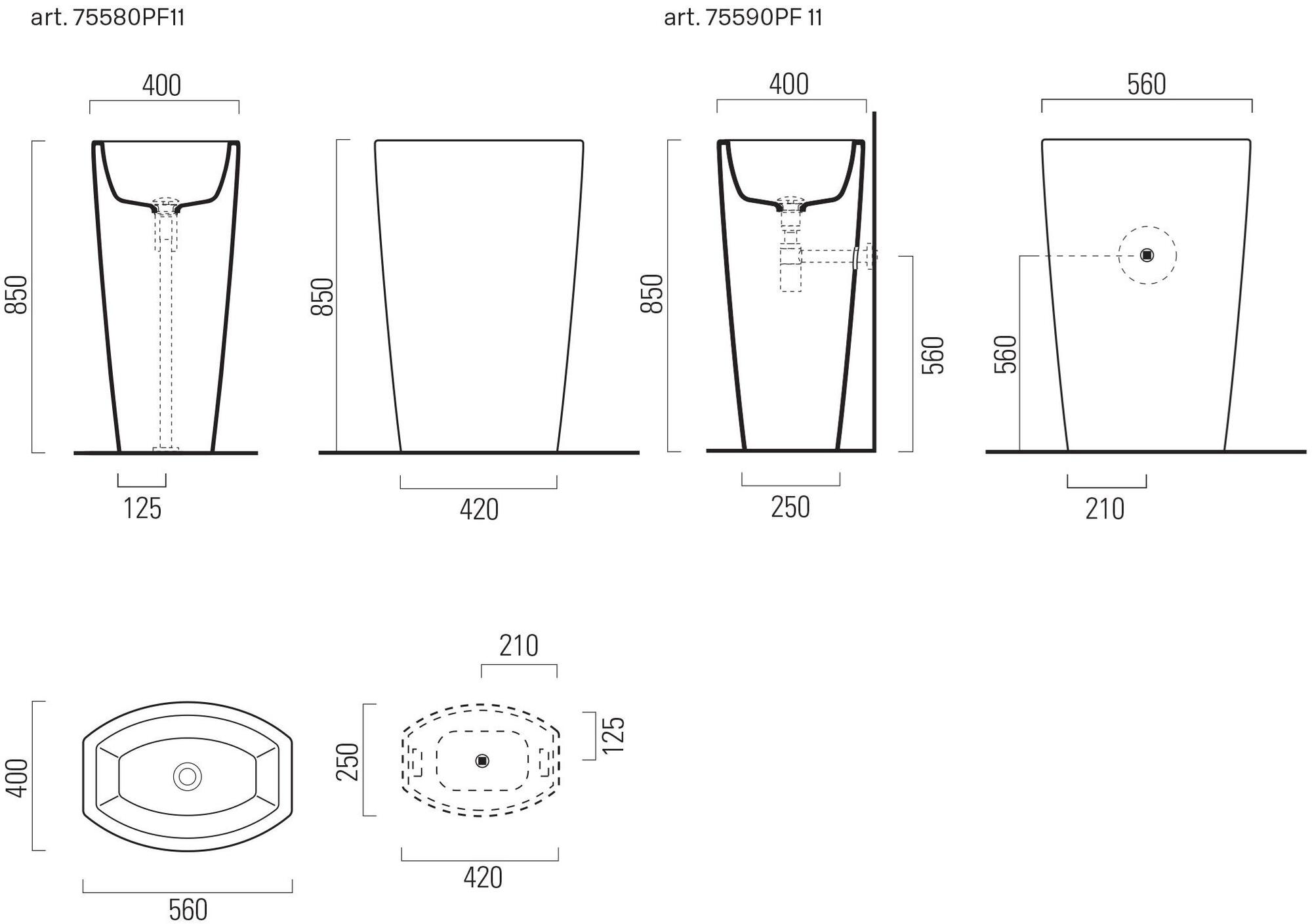 75561pf11 Напольная раковина стоящая овальная GSI ceramica Norm - Вид №11