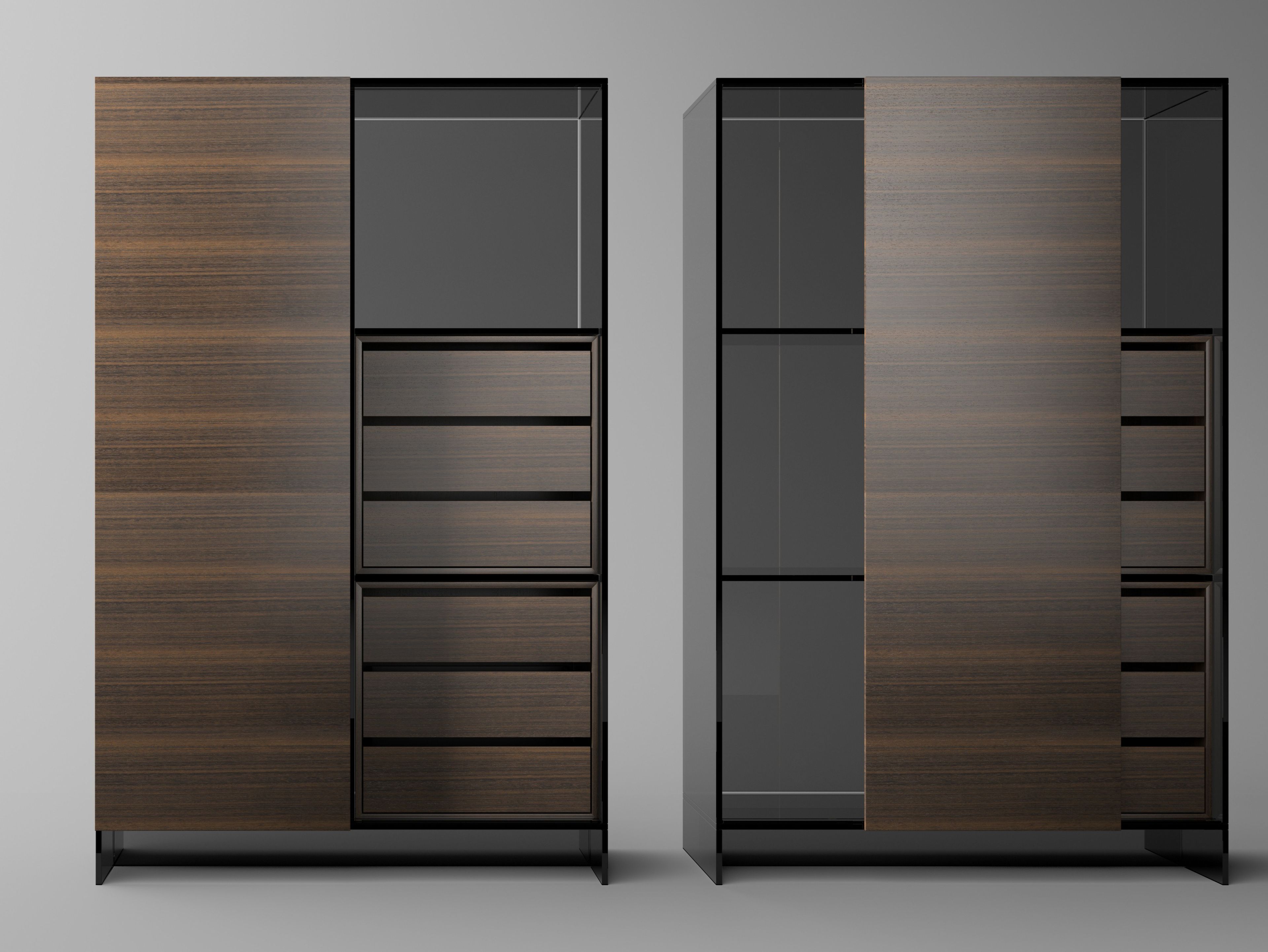 Секционный шкаф из дерева и стекла с раздвижными дверями Tonelli Design Седзи ARCH-00114272