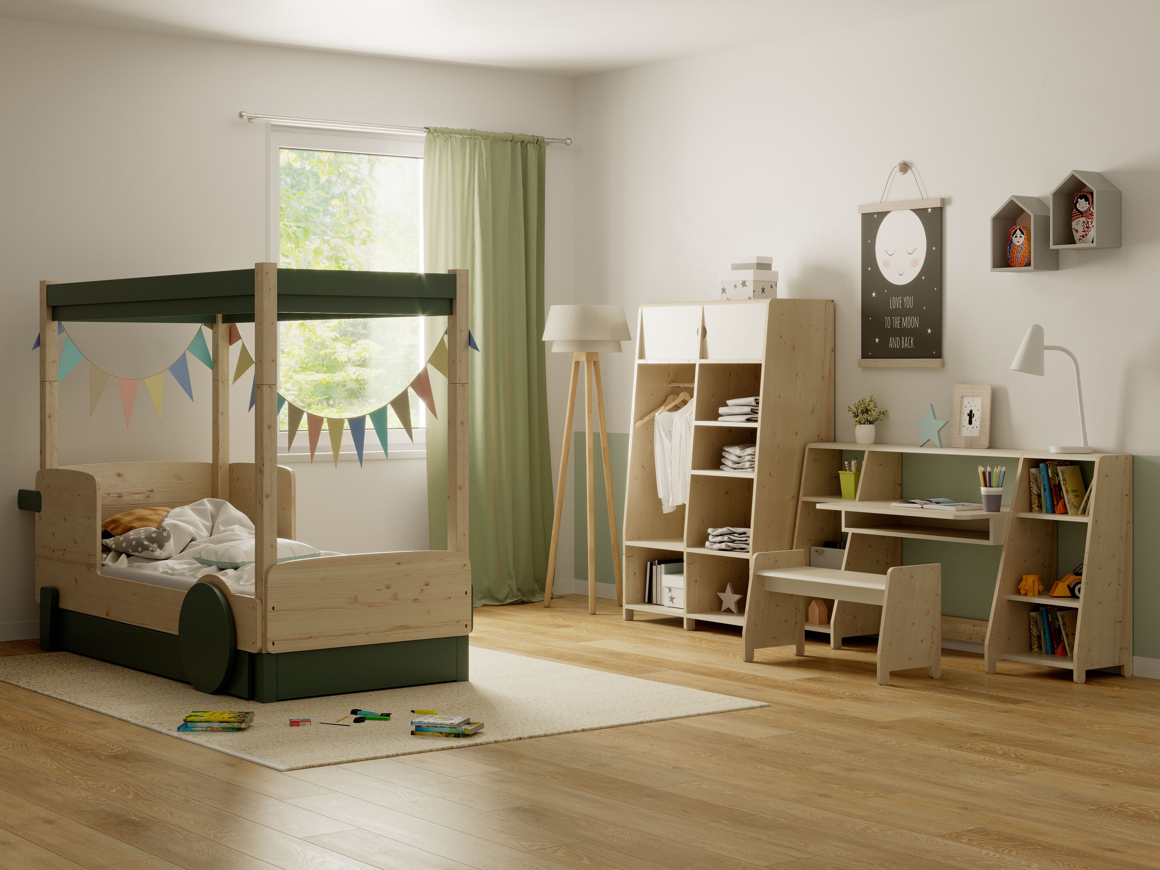 Деревянная выдвижная односпальная кровать с балдахином Mathy by Bols ARCH-00151317 - Вид №1