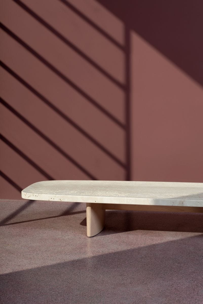 Прямоугольный журнальный столик из травертина и дерева Classicon Matéria ARCH-00084420 - Вид №8