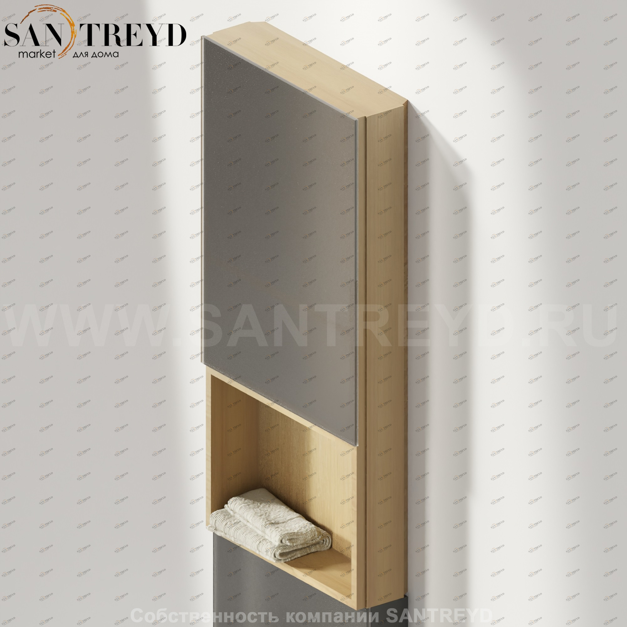 Верхний модуль со стеклянной дверью MONOLITH с полкой натуральный дуб Agape AMON1292RG