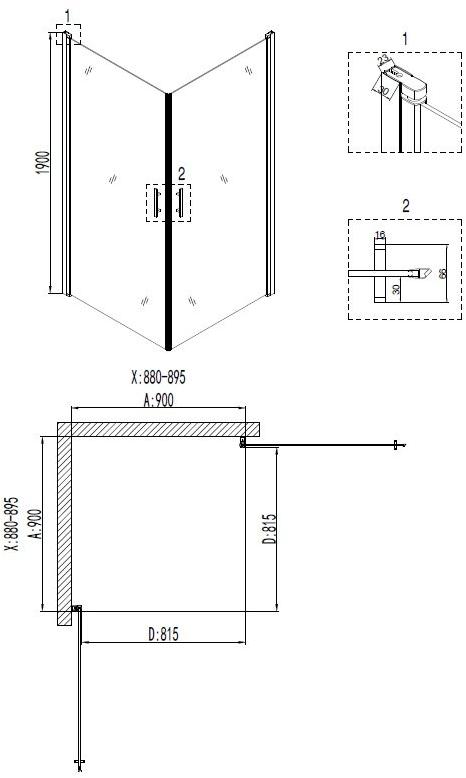 Душевое ограждение NG- 6603-08 (90*90*190) квадрат, двери распашные, 1 место Niagara Nova 66030811 - Вид №2