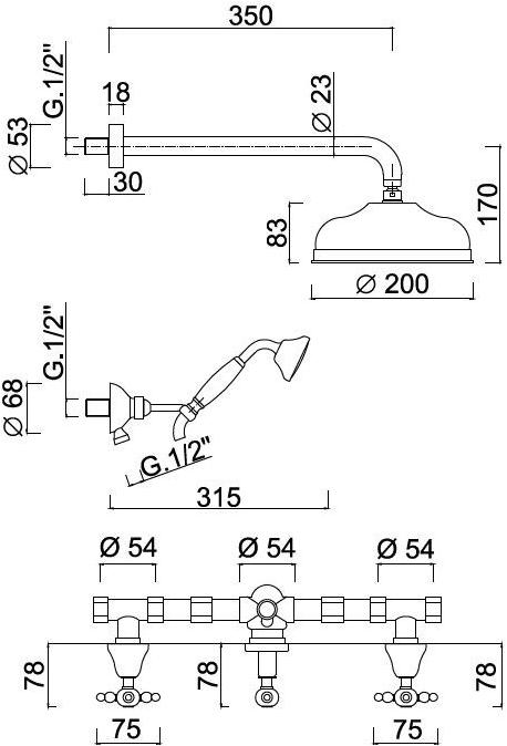 Rubinetteria Giulini Душевой набор с лейкой Parigi 7316w2kb - Вид №1