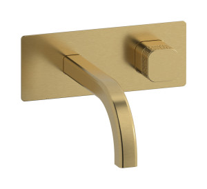 Настенный смеситель для раковины прогрессивный на 2 отверстия в комплекте с донным клапаном. WE ARE IB eo206os_4 Brushed Gold Elio