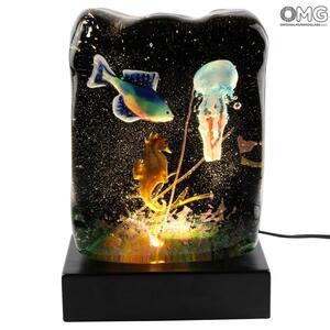 3071 ORIGINALMURANOGLASS Скульптура Аквариум-камень - светодиодная подсветка - муранское стекло OMG 25 см