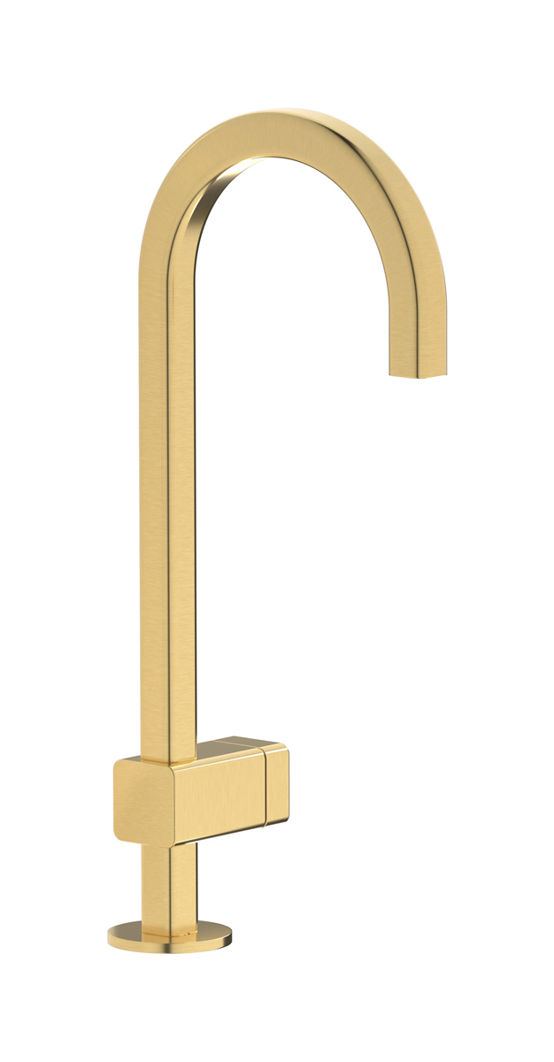 Монорычажный прогрессивный смеситель на раковину в комплекте с донным клапаном. WE ARE IB eo200os_3 Brushed Gold Elio