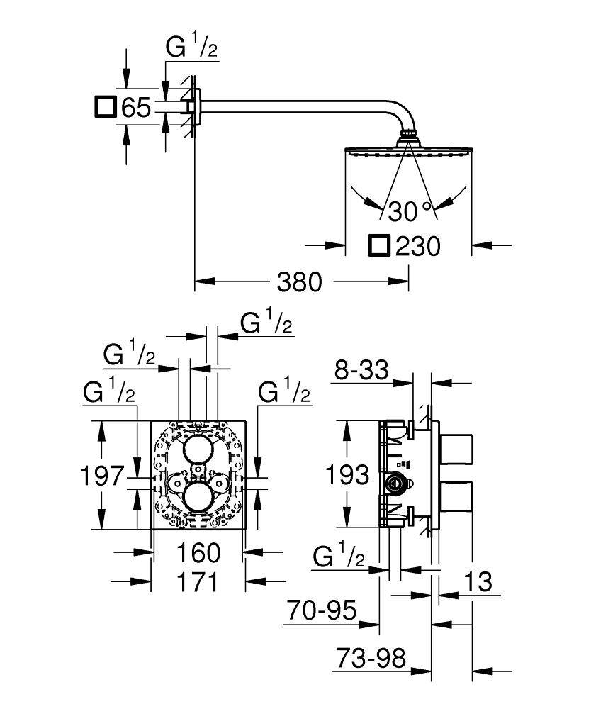 34572000 Набор для комплектации душа с термостатом Grohe Grohtherm 3000 Cosmopolitan хром - Вид №1