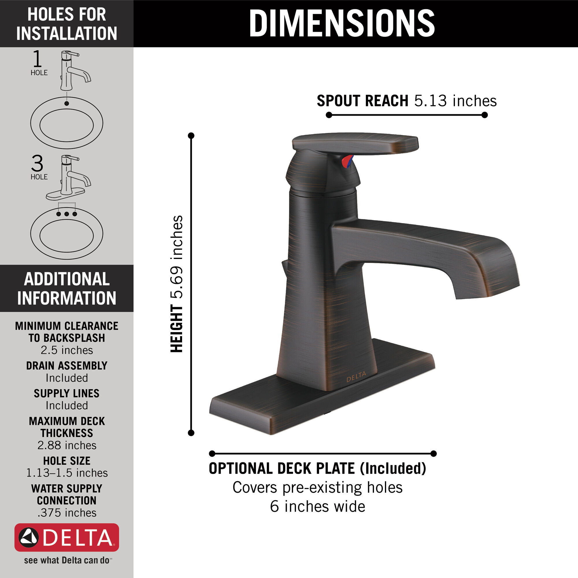 564-RBMPU-DST Смеситель для ванной с одной ручкой Delta Faucet Ashlyn Венецианская бронза  - Вид №2