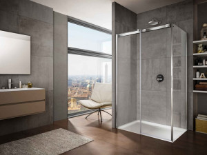 Стеклянная угловая душевая кабина с раздвижной дверью