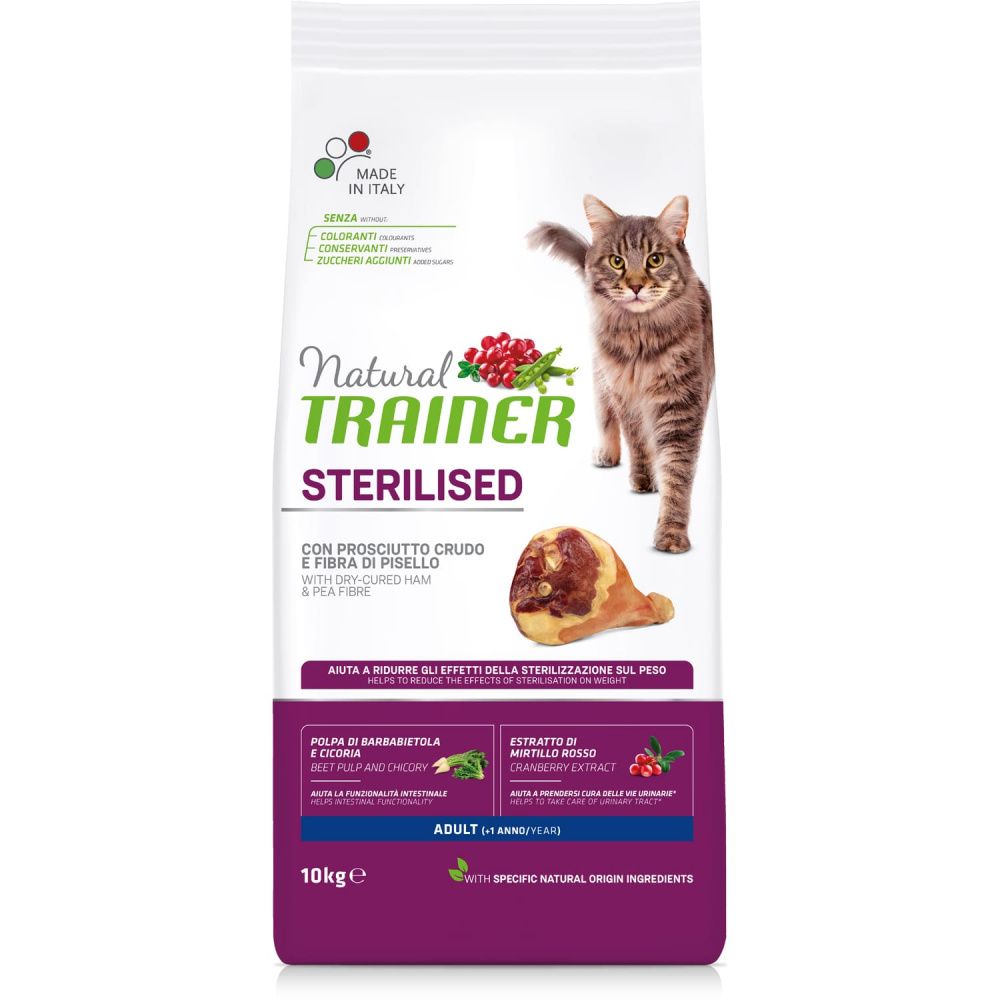 ПР0059546*2 Корм для кошек TRAINER Natural Sterilised для стерилизованных, сыровяленая ветчина сух. 10кг (упаковка - 2 шт) NATURAL TRAINER 