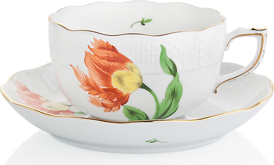 1051704 Herend Чашка чайная с блюдцем 200мл "Китти" (оранжевая) Фарфор 