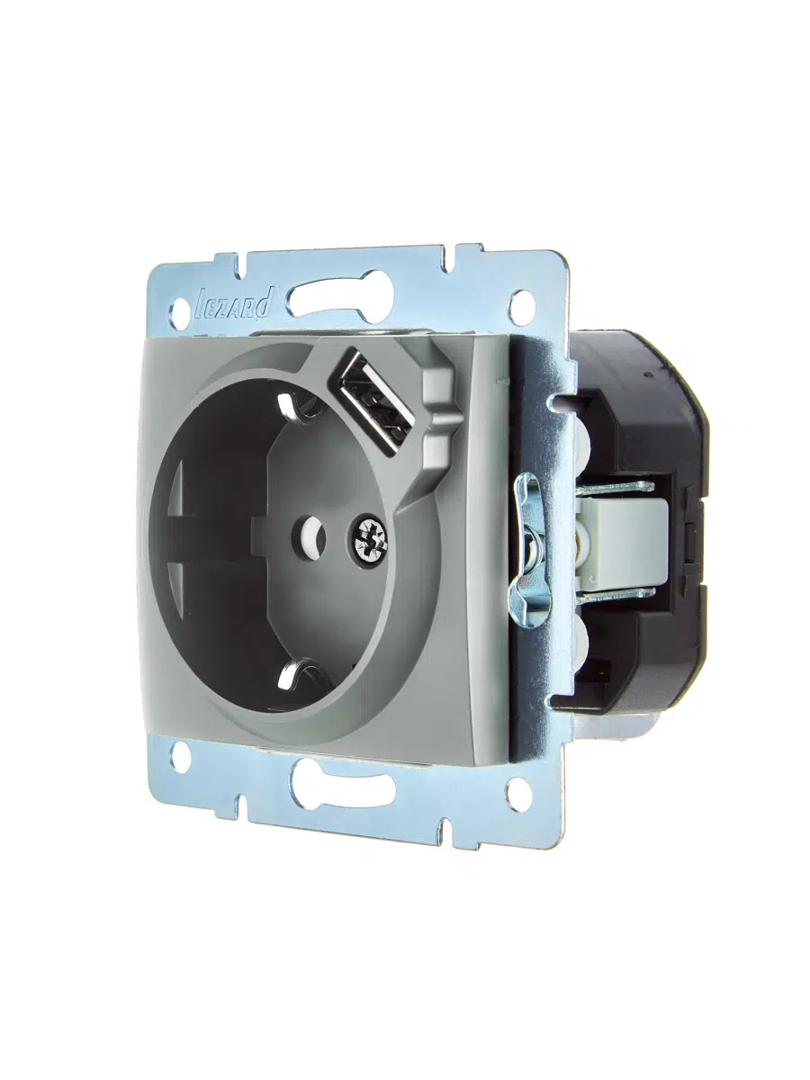 ASTI Розетка с/з + USB разъём платина механизм LEZARD 7081-3588-181 - Вид №2