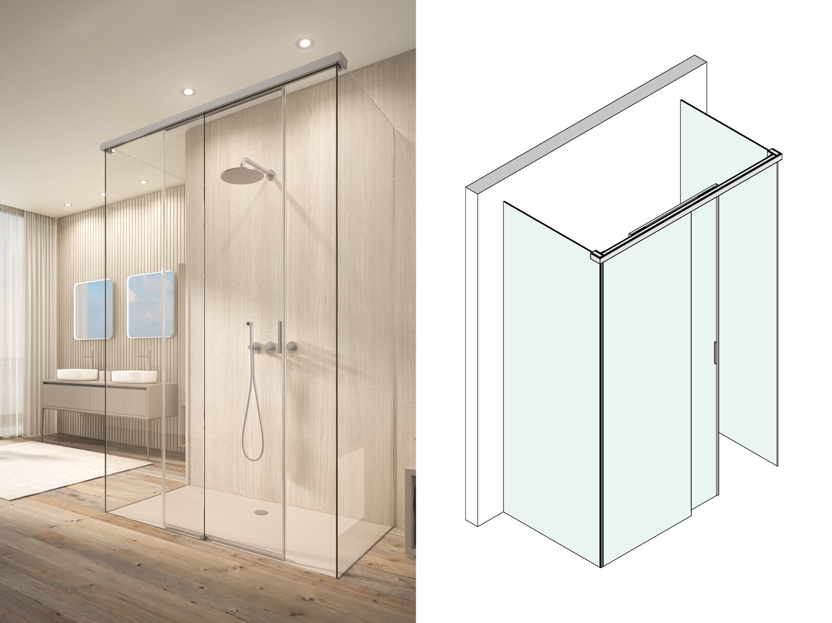 Прямоугольная стеклянная душевая кабина с раздвижной дверью Saint-Gobain - Logli Капля35 ARCH-00107415 - Вид №6