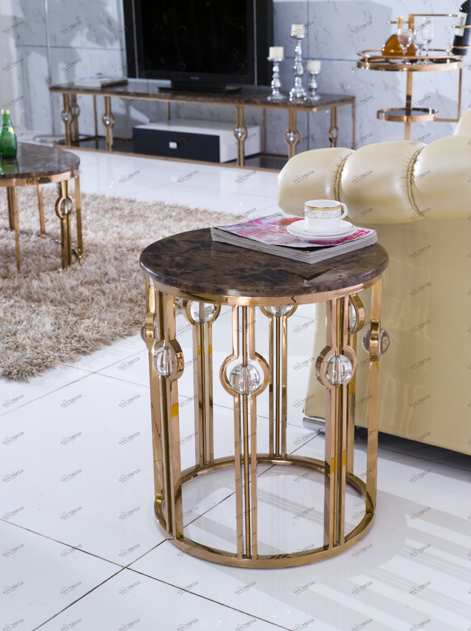 Приставной столик круглый 50 см Sandia ДОМАШНЯЯ ОБСТАНОВКА SKY 045169 Белый Santreyd